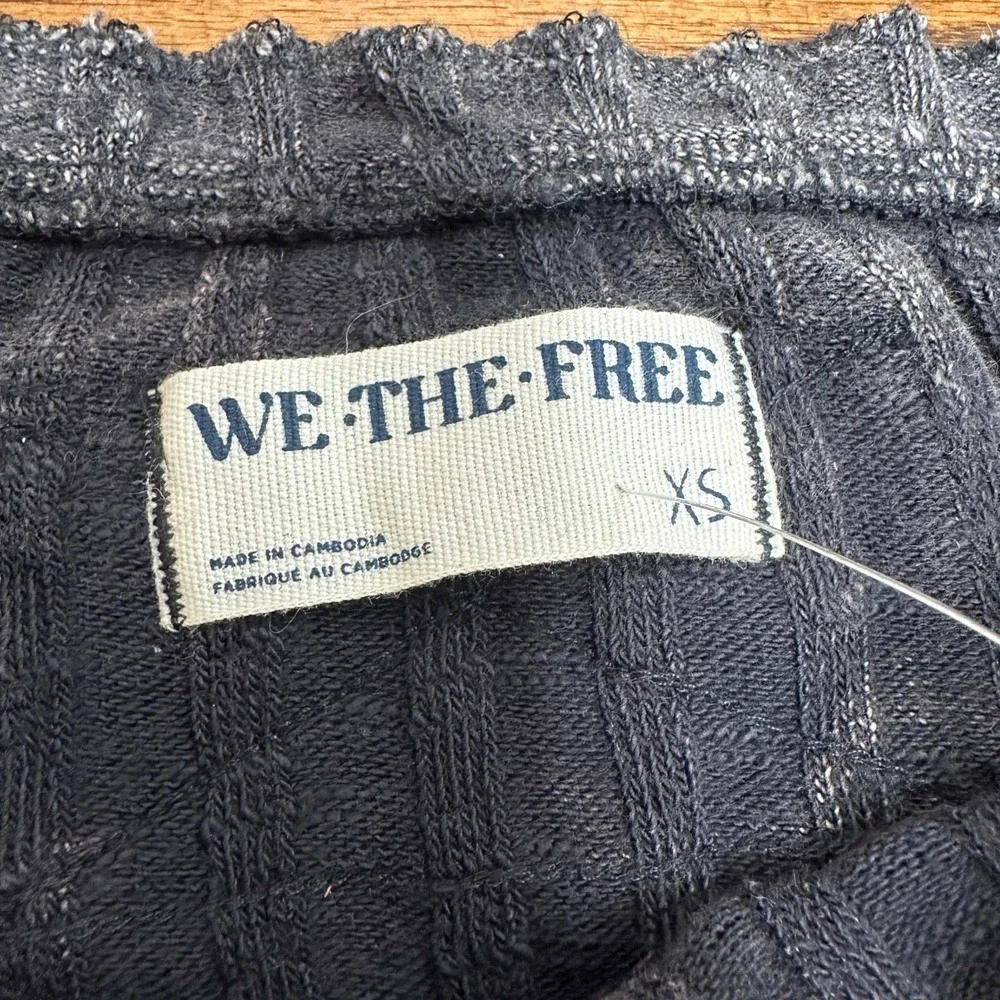 Free People We The Free Meant To Be Tee Black Ribbed Lettuce Trim Top XS NWT